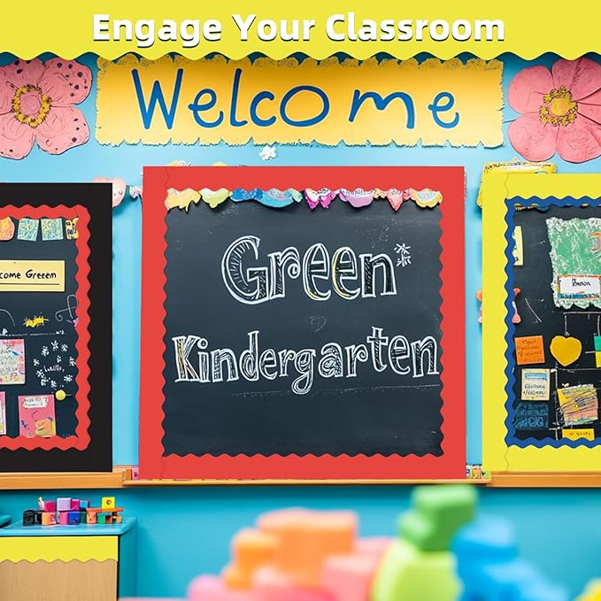 8 Rolls 262.4 Ft Bright Bulletin Board Borders Set - Decorations for Office, School Classroom Decor, Teachers & Home DIY - Posters & Birthday Parties - Board Trim （Classic Color）