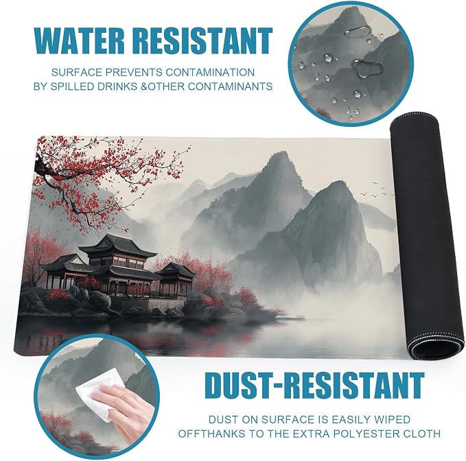 Japanese Large Mouse Pad, Gaming Mousepad Big XL Extended Non-Slip Stitched Edges, Desk Mat, Laptop Computer Keyboard Pad for Desktop Decor Office Home, 31.5x11.8in