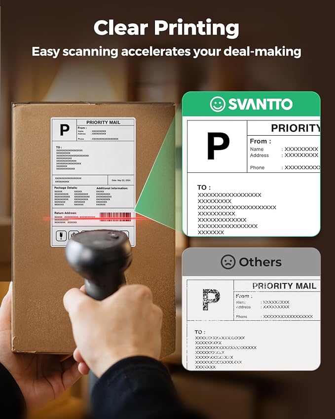 SVANTTO 4x6 Thermal Labels, Strong Adhesive and Perforated Shipping Labels, Thermal Printer Labels for Mailing Postage Address（1000Pcs/2 Stack）