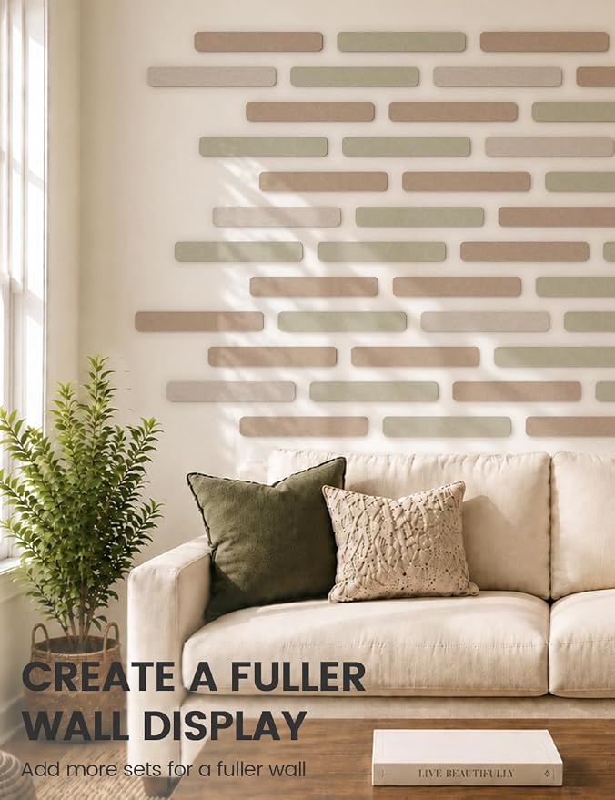 Fluxynara 13" x 2" Felt Wall Panels, Taupe | 8-Pack Includes 50 Push Pins and Adhesive Tabs for Photos, Notes and Decor in Bedroom Doors, Home Office or Studios