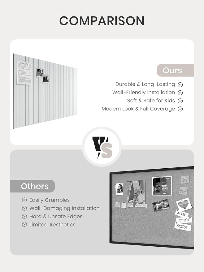 Bumusty 48"x 36" Large Felt Bulletin Board Tiles, Cold White | 12-Pack Cork Board Alternative, Wall Decor, 30 Pushpins, 60 Adhesive Tabs, Vision Board, Office, Classroom, Home, Dorm