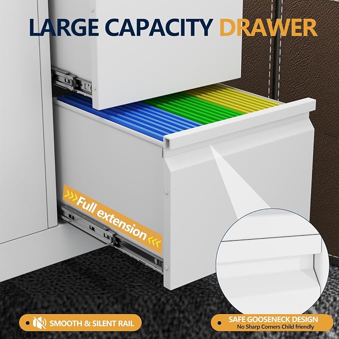 3 Drawer File Cabinet, Office Mobile Filing Cabinet, Printer Stand | All-in-One Office Storage, 3 Storage Drawers, 2 Adjustable Shelves, Lockable Cabinet, 4 Casters, 46.5-Inch Top