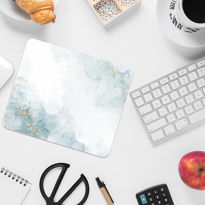 Mouse Pad with Stitched Edges - Minimalist Mousepad for Women, 9.25 x 7.75 inch Washable Square Desk Pad, Non-Slip Rubber Base, Office Home Laptop Accessories - Mist Calm