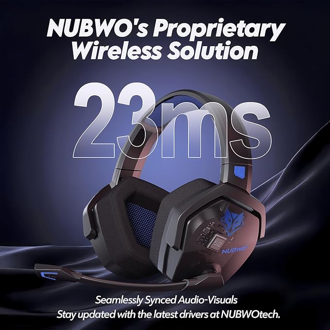 NUBWO Wireless Gaming Headset with Mic for Ps5 Ps4 PC, Zero Interference, 100-Hour Battery All-Day Play, 23ms Sync for Fortnite & Call of Duty/FPS Gamers, Triple Mode All Devices Compatible - Blue