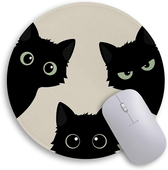 Immaturus Black Cat Mouse Pad, Cute Small Mousepad for Desk Gaming Office | 8.6" x 8.6", Mini Travel, Home Decor Desk Accessories, Non-Slip Base, for Wireless Mouse Laptop Computer Work, Girl Cat Lover