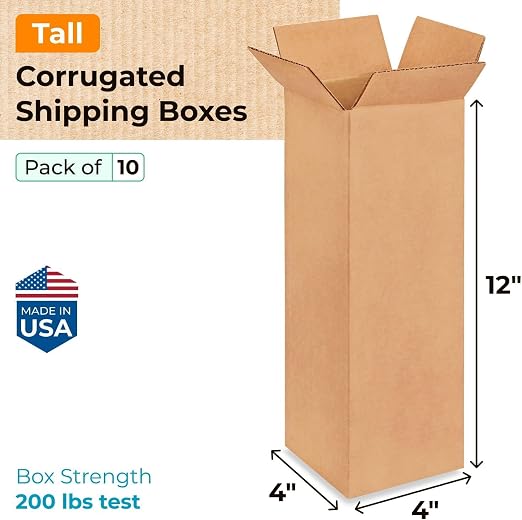 Tall Moving & Shipping Boxes 4x4x12 inches (10-Pack) - Extra Strength 200 lb vs Regular - Corrugated Moving Boxes for USPS/UPS/FEDEX - Cardboard Box - Eco Shipping Box by IDL Packaging | Extra Strength 200 lb vs Regular - Corrugated Moving Boxes for US...