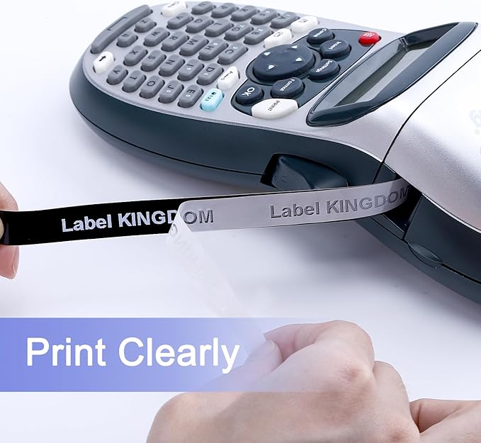 Label KINGDOM Black Tape Compatible with Dymo Letratag Refills White on Black Plastic LT Labeling Tape 12mm x 4m (1/2 Inch x 13 ft) for DYMO LetraTag LT-100T LT-100H LT200B QX50 Label Maker, 3-Pack
