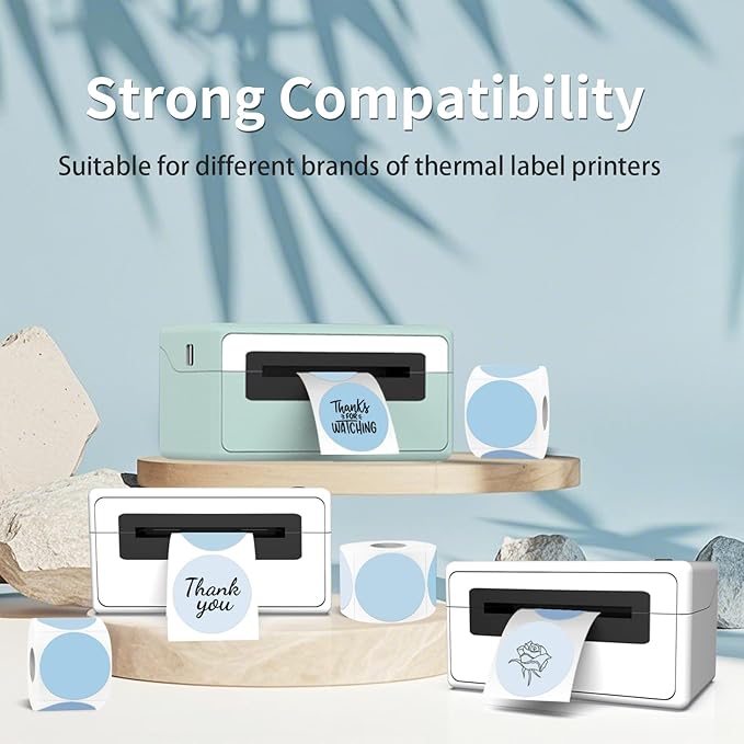 2 inch Round Thermal Label,Blue Circle Thermal Sticker Labels for Business and Home,Direct Thermal Printer Label for DIY Logo Design,Thanks Card,500 Labels/1 Roll