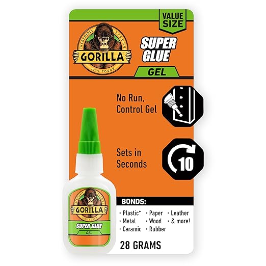Gorilla Super Glue Gel, Value Size, Fast-Setting Bond, Clear, 28 g | Impact-Tough for Durability, Precision Gel Application, Works on Glass, Plastic, Wood, Metal, and More