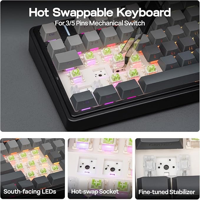 EPOMAKER x Aula F75 Gasket Mechanical Keyboard, 75% Wireless Hot Swappable Gaming Keyboard with Five-Layer Padding&Knob, BT/2.4GHz/USB-C, RGB (Black Gradient, LEOBOG Reaper Switch)