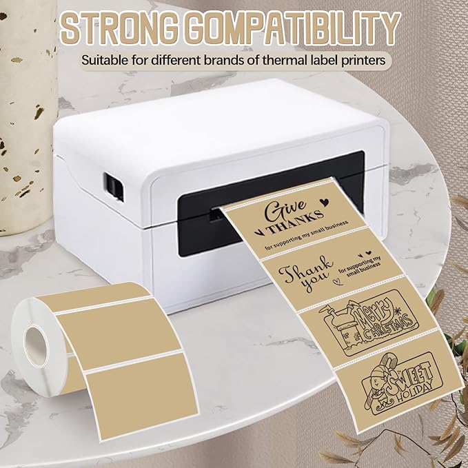 Starboling 3" x 2" Thermal Labels,Self-Adhesive Rectangle Thermal Printer Sticker,for Price,Barcode,Mailing,Name（Brown）