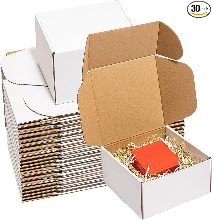 8x8x4" Shipping Boxes 30 Pack White Corrugated Cardboard Mailing Boxes for Small Business - Literature Mailer Packaging Supplies