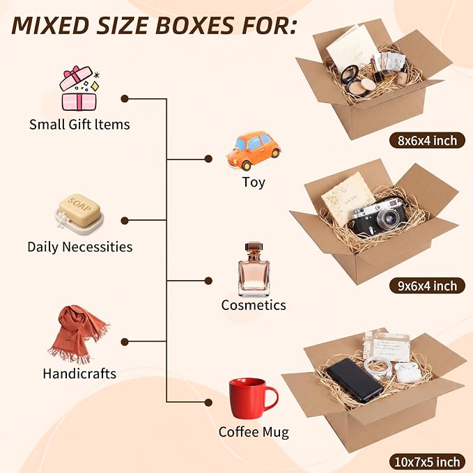 ZBEIVAN Shipping Boxes Mailers Assorted Sizes 10x7x5, 9x6x4, 8x6x4 inches Corrugated Cardboard Small Packing Kraft Moving Mailing Box, Pack of 30