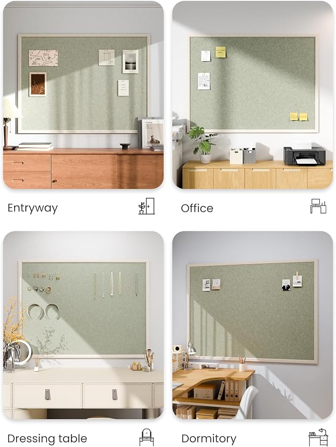 Fluxynara 47.2" x 35.4" Felt Frame Bulletin Board, Sage | Cork Board Alternative with 36 Removable Adhesive Tabs, Foldable Pin Board for Wall, Home, Office, Classroom & Dorm