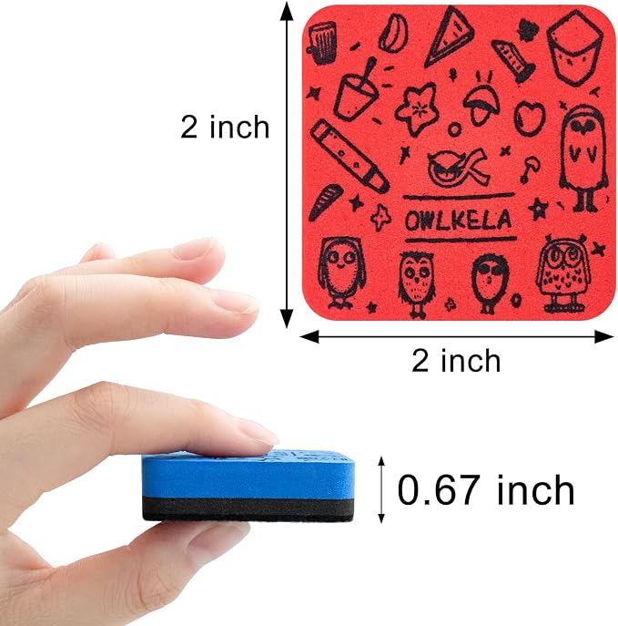 OWLKELA 30 Pcs Dry Erase Erasers, Blue and Red | Magnetic Whiteboard Eraser, Mini Cleaning Pads, Ideal for Classroom, Office and Home