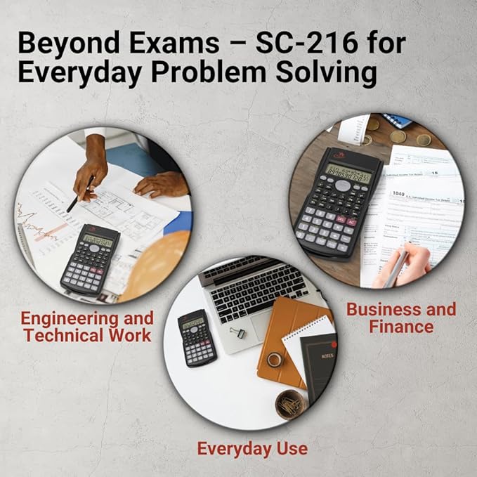 Fraction Calculator for School – SC-216 Scientific Calculator by Red Star Tec, with 4 Functions, SAT-Ready, 2-Line Display with Trigonometry, Algebra & Statistics, Non-Graphing Calculator