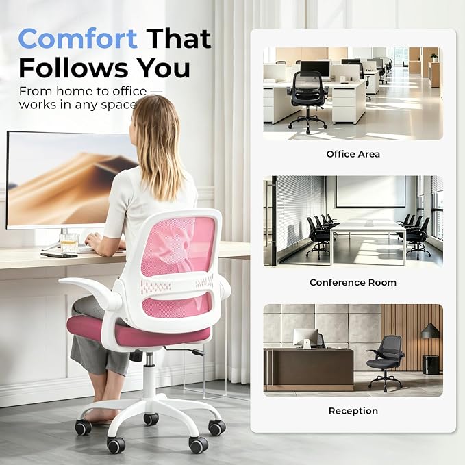 amseatec Mesh Office Chair, Ergonomic Home Office Chair with Flip-Up Arms | Breathable Mesh Back & 3" cushion. BIFMA Certified. 90-110° Rocking. Supports 300 lbs.