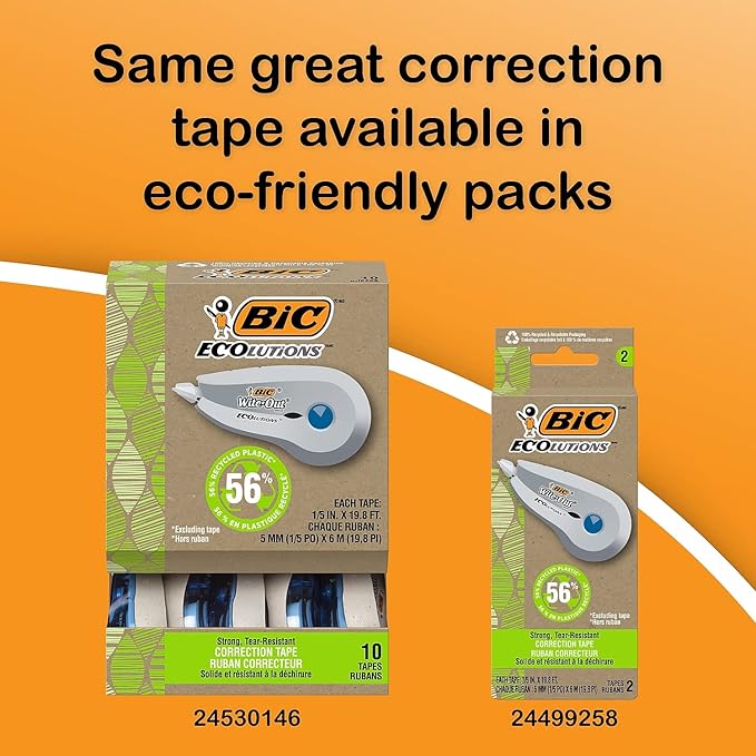 BIC Wite-Out Brand EZ Correct Correction Tape, 39.3 Feet, 2-Count Pack of White Correction Tape, Fast, Clean and Easy to Use Tear-Resistant Tape Office or School Supplies