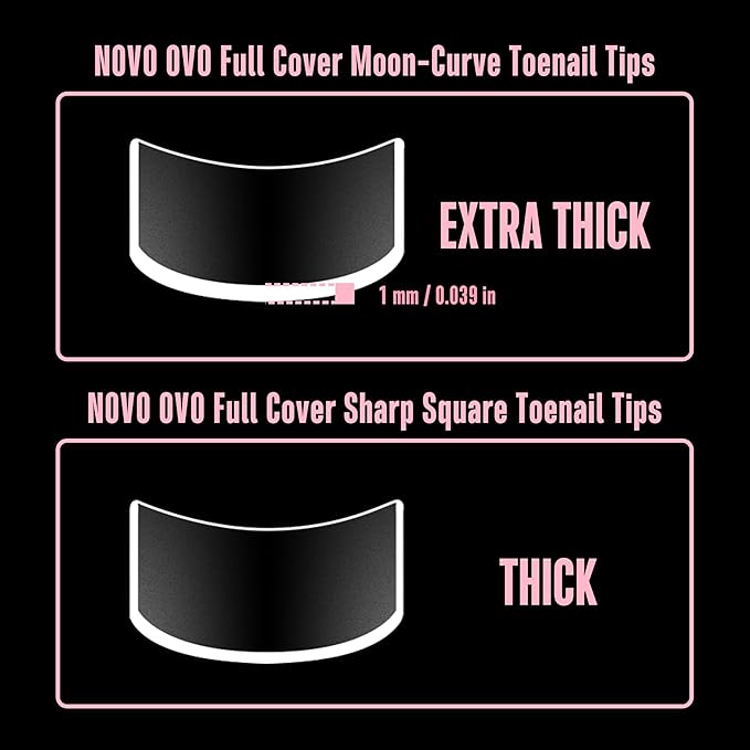 NOVO OVO Halloween Short Toe Nail Tips Press on with Moon Curve, Thick Sharp Square Full Cover Soft Gel False Toenail Extension Kit, Clear Matte Fake Nails Acrylic Pedicure for DIY x 15 Sizes 240 Pcs