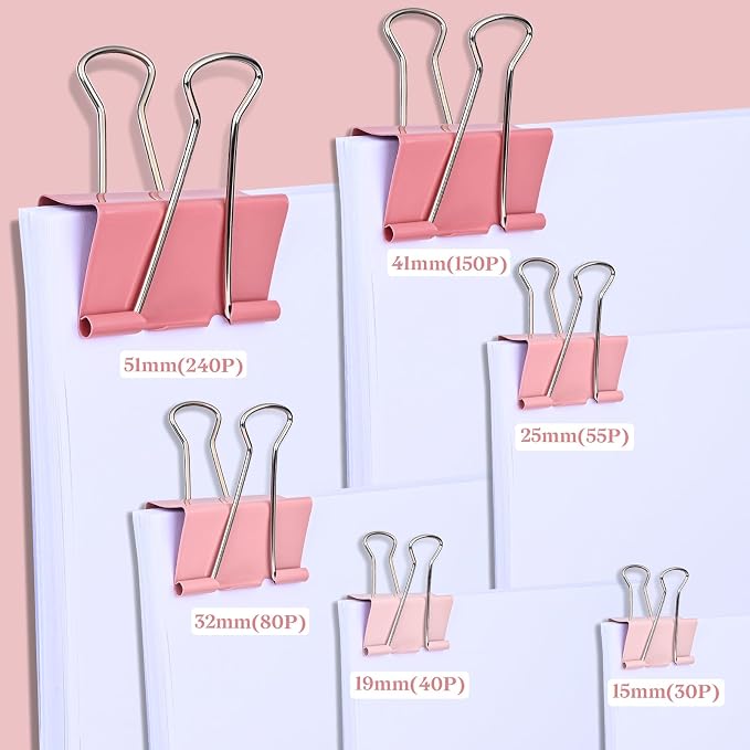 Temiary Binder Clips, Mini Metal Binder Paper Clip Pink 0.6 Inch, 60 Pcs | Colored Binding Paperwork Clamp Bulk for Office, Home, School