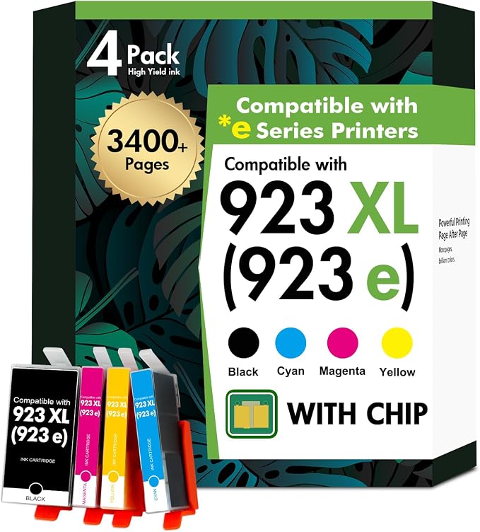 923XL 923 8130e 8125e Ink Cartridges Combo Pack with Chip for HP Printers | Replacement for HP923 XL 923e Ink for HP OfficeJet Pro 8130e 8125e 8135e 8138e 8124e 8139e 8120 8130 8122e Printer (4 Pack)