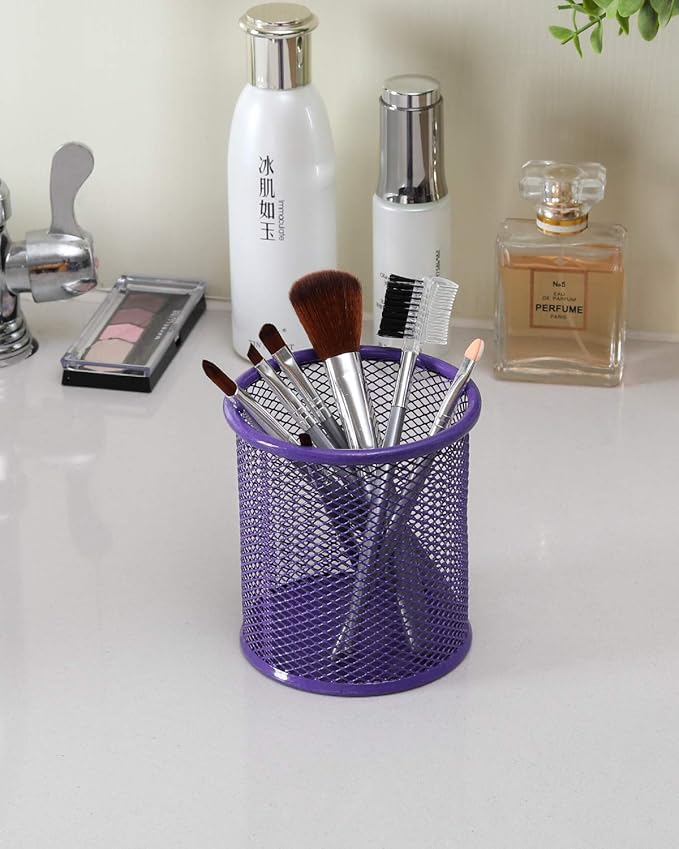 EasyPAG Pencil Holder for Desk, 2 Pack Metal Pen Organizer, Mesh Pencil Cup Organizer for Home, Office, Classroom, School, Purple