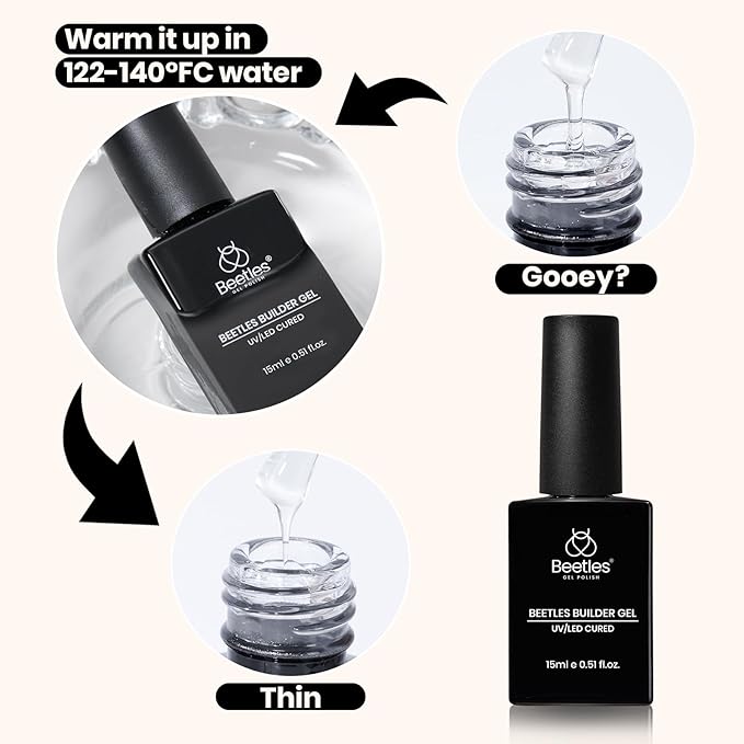 Beetles Builder Gel with Base & Top Coat Gel,3 Pcs Clear Builder Nail Gel,for Nail Strengthening Building Apex Extension for Beginner DIY Salon at Home,UV & LED Lamp Needed