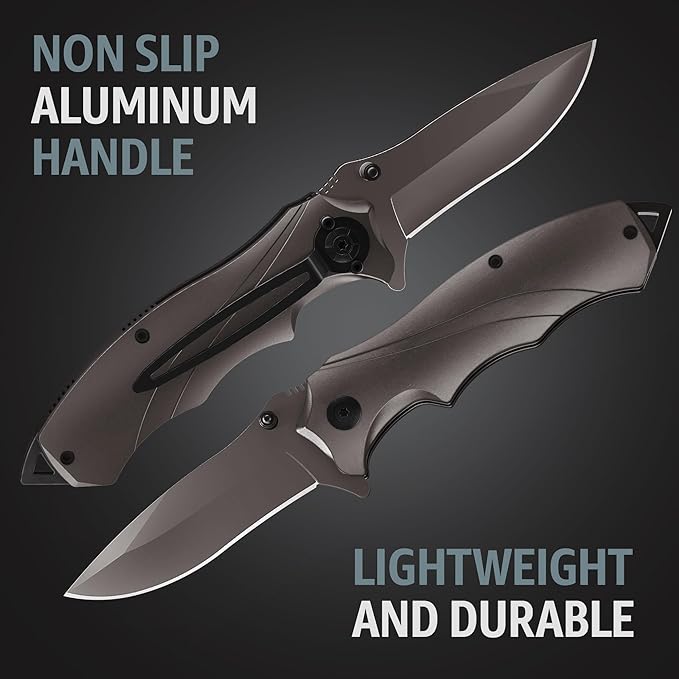 Pocket Knife for Men - Best Folding Knives with Glass Breaker and Pocket Clip - Tool for Tactical Camping Hunting Fishing EDC Survival Knife - Multifunction Bike Tools - Gifts for Men - Gray 6495