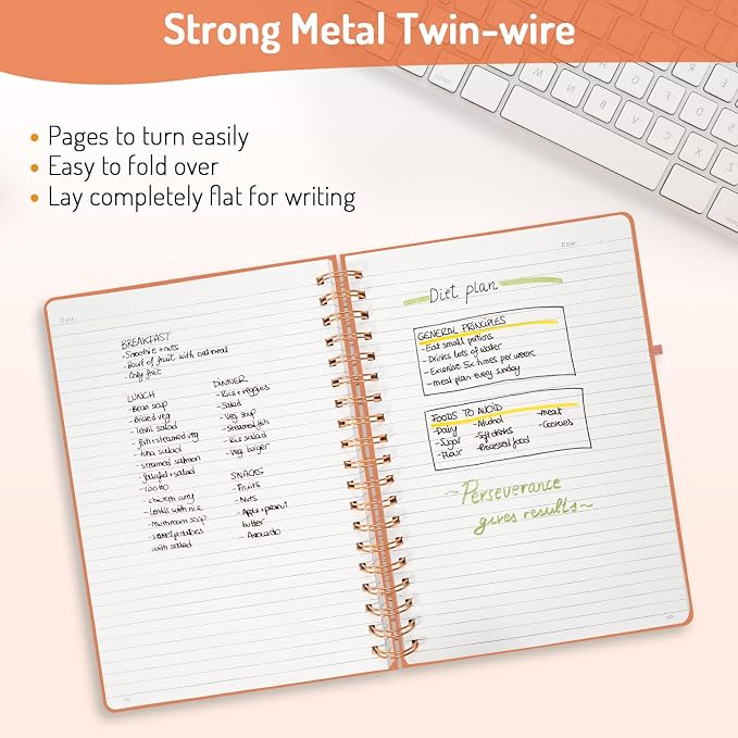 Forvencer A4 Lined Spiral Journal Notebook with 300 Numbered Pages 8.5×11" | Thick Journals for Writing with 100GSM Paper, Hardcover Notebooks with Contents for Work, School, Orange