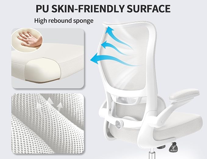 TRALT Office Chair Ergonomic Desk Chair - Gaming Chair with Lumbar Support | 330 LBS Home Office Desk Chairs , Reading Chair with Flip-up Armrests, Comfortable Computer Chairs (1, White)