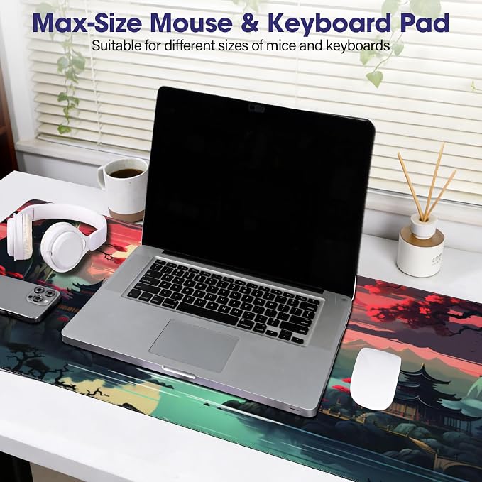 Large Extended Mouse Pad with Stitched Edges 35.4"x15.7" - Waterproof Desk Mat, Non-Slip Rubber Base for All-Desk Coverage, Perfect for Gaming Office Home, Sunset