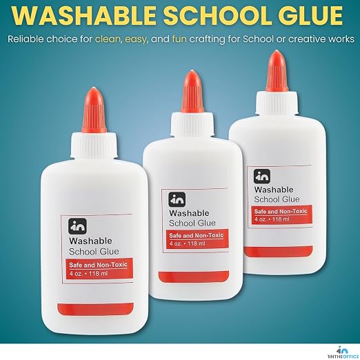 1InTheOffice School Glue, White Glue, 4 oz./ 118 ml, Washable, Non-Toxic, 3 Pack
