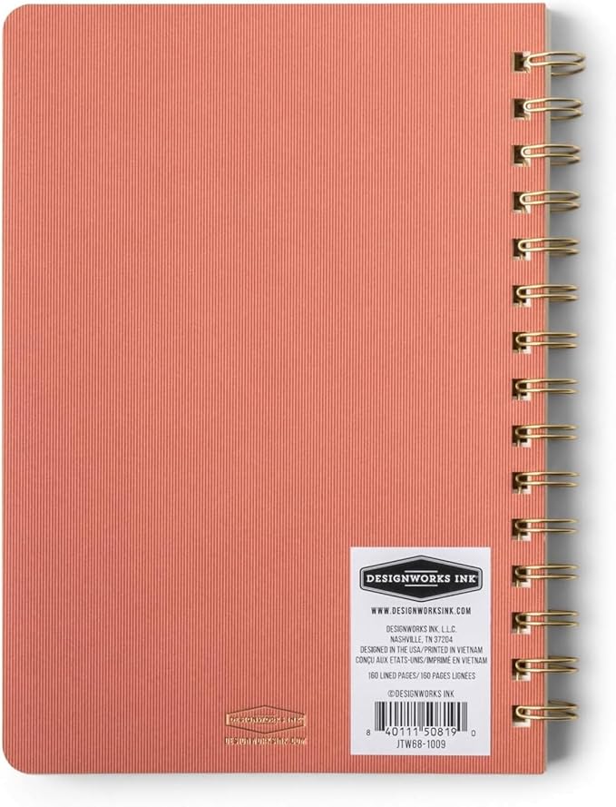 DesignWorks Ink Textured Paper Twin Wire Notebook, Daily Planner & Soft Cover Writing Journal, 160 Lined Perforated Pages, Small Spiral Notebook for Work & Journaling, 6 x 8.25 in, Terracotta