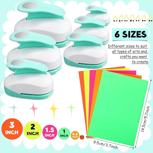 CHENGU 6 Pcs Circle Punch Set 3in/2in/1.5in/1in/0.6in/0.3in Scrapbook Hole Punchers Crafting with 10 Sticker Paper Round Cutter Scrapbook for Office Supplies DIY Albums Photos(Mint Green)