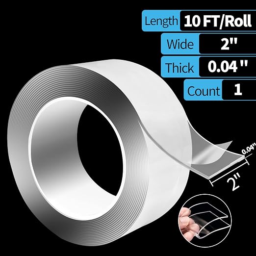 Art3d Traceless Nano Double-Sided Tape, 1/24 Inch x 2 Inch x 10 ft, Crystal | Strong Adhesion, Removable, Reusable, Waterproof, Residue-Free, Damage-Free, for Home, Office, Suitable for DIYers