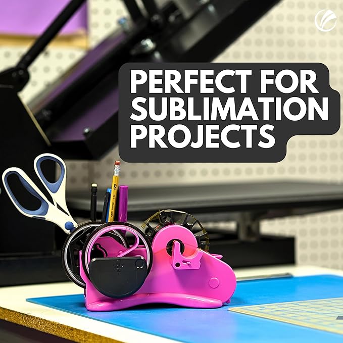 echomerx Original Heat Tape Dispenser Multi-Roll - Pre-Cut Sublimation, Heat Resistant, Heat Transfer, Thermal, Heat Press , Thin Double-Sided & Scotch Tapes, 1" & 3" Large Core, Pink