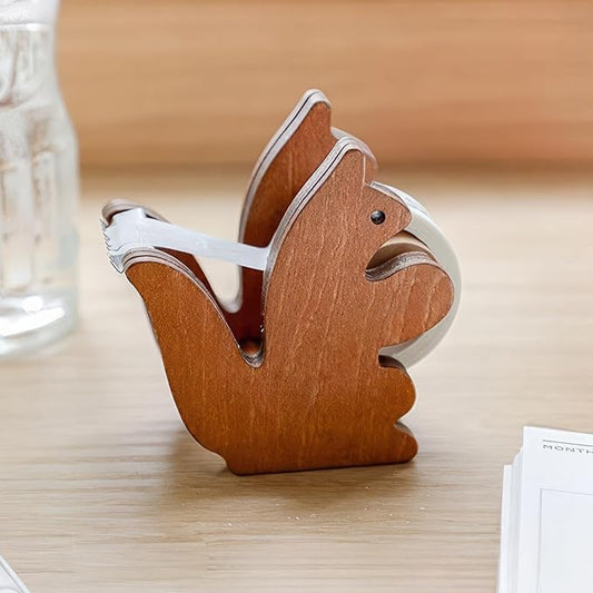 Clear Tape Dispenser - Wooden Squirrel Cute Design for Office & School Desktop - 1/2" x 250 in Tape Included
