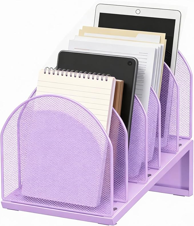 gianotter Desktop File Organizer with 5 Compartments | Desk Organizer Paper Organizer for Desk Workspace Organizers for Office Supplies (Purple, Inclined Style)