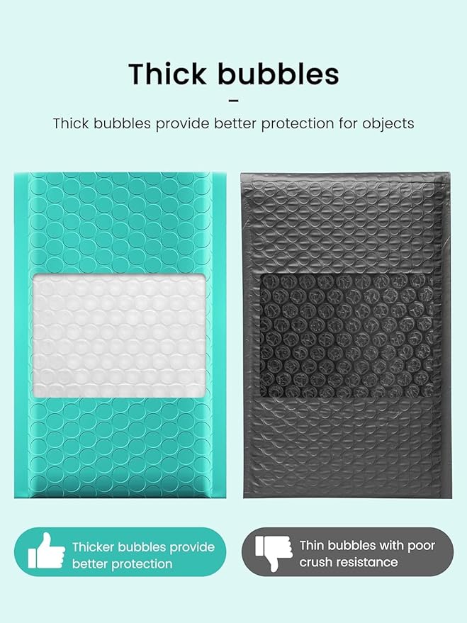 GSSUSA Teal Bubble Mailers, 4x8" Inches, 500 Pack, Usable Size 4x7" Bubble Mailers, Packaging for Small Business, Shipping Envelopes, Packaging Bags, Padded Envelopes, Shipping Supplies
