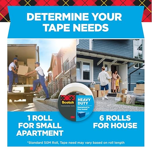 Scotch Heavy Duty Shipping Packaging Tape 3850, Clear, 1.88 in x 54.6 yd (48 mm x 50 m), 12 Pack (12 Rolls), 3.0 Mil Box Sealing Tape