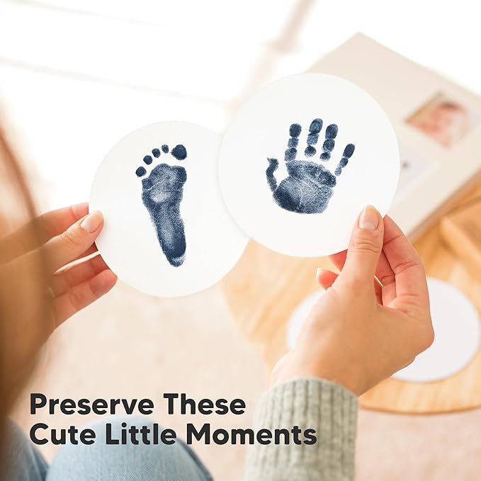 2-Pack Round Inkless Baby Hand and Footprint Kit - Mess Free Ink Pad for Newborn Keepsake, Dog Nose & Paw Print Kit, Clean Touch Ink Pad for Baby Hand & Footprints, Ideal New Mom Gifts (Navy)