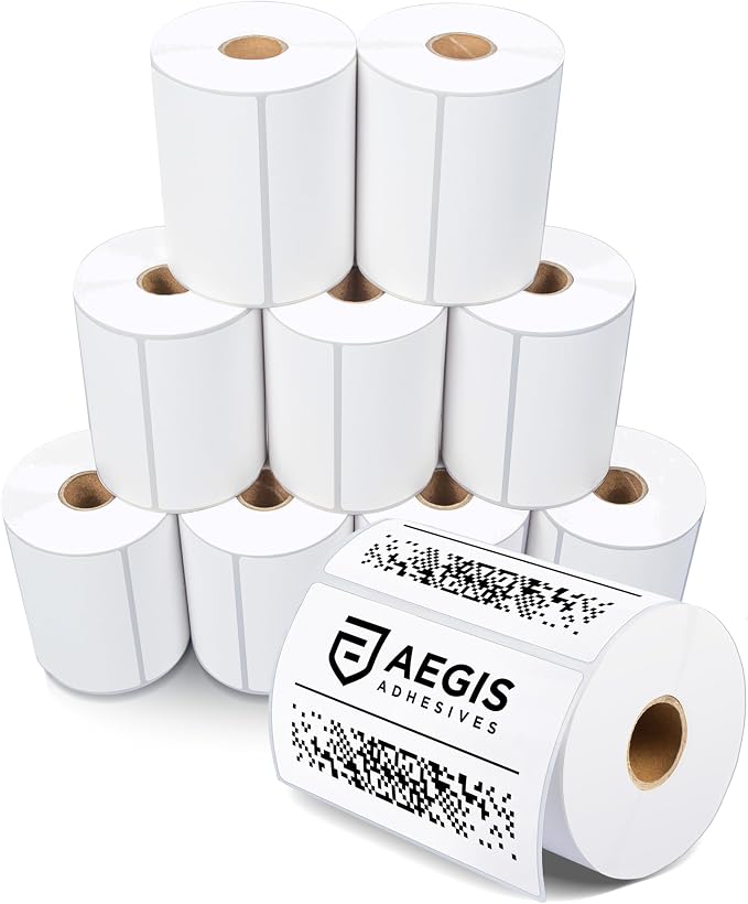 4" X 2.5" Direct Thermal Labels (5750 Count, 10 Rolls) | Inventory Barcode Stickers, SKU Labels, and Shipping Stickers - Compatible With Zebra and Rollo Printers - Aegis Adhesives