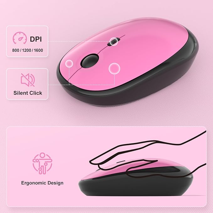 MOFII Wireless Keyboard and Mouse Combo, Full Size 2.4G Retro Round Computer Keyboard and Mouse Set, Plug and Play, for Windows, Computer, Desktop, PC, Notebook - (Black Pink Gradient)