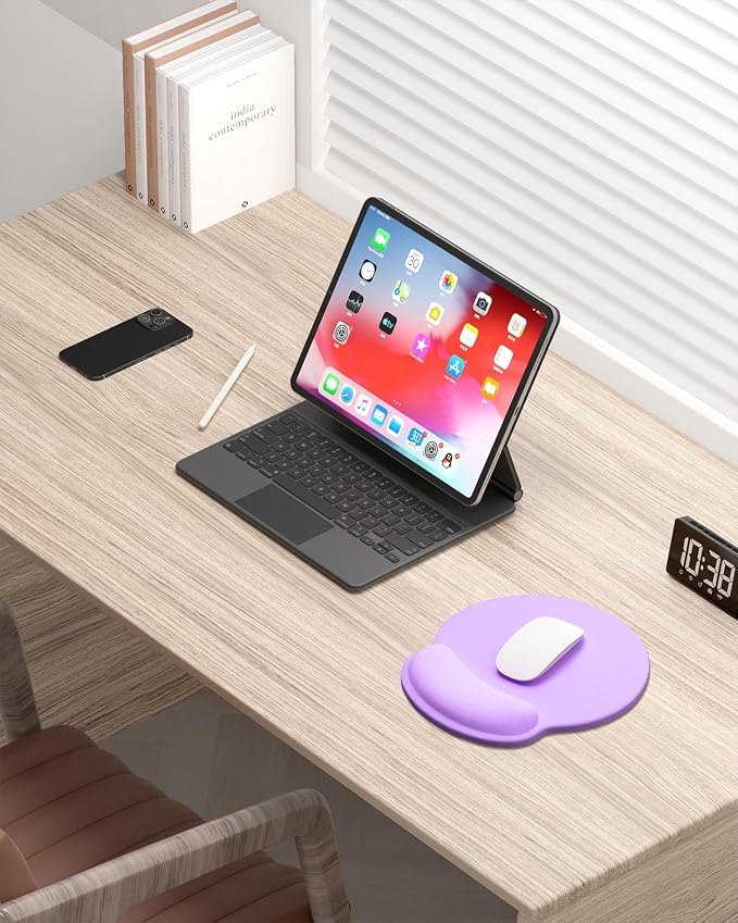 Auhoahsil Ergonomic Mouse Pad with Wrist Rest, Comfortable Silicone Non-Slip Computer Pain Relief Gel Mouse Mat with Wrist Support for Gaming, Work, Office, Women & Men, Cute Pattern, Purple