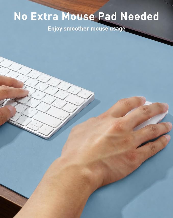 Aothia Faux Leather Desk Mat for Keyboard & Mouse (Sky Blue, 42" x 17") | Large desk mat for keyboard, mouse and laptop, creating a clean, organized workspace for work, study and everyday use