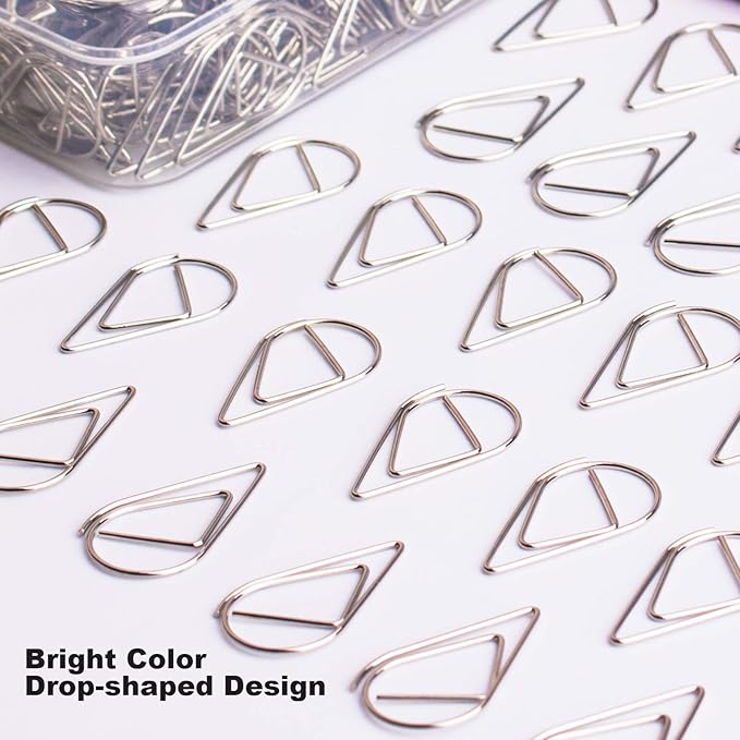 100 Pieces Silver Cute Paper Clips Medium, Smooth Stainless Steel Drop-Shaped Wire Paperclips for Office Supplies Wedding Women Girls Kids Students by VENCINK (1.3 inch/33 mm)