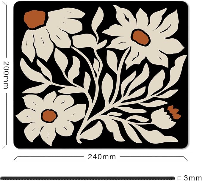 Square Small Mouse Pad Boho, Vintage Floral Black Computer Mousepad, Retro Mouse Pads with Flowers, Abstract Mouse Mat for Wireless Mouse, Office Gifts for Coworkers, Decor Gift for Women, 9.5x7.9 in