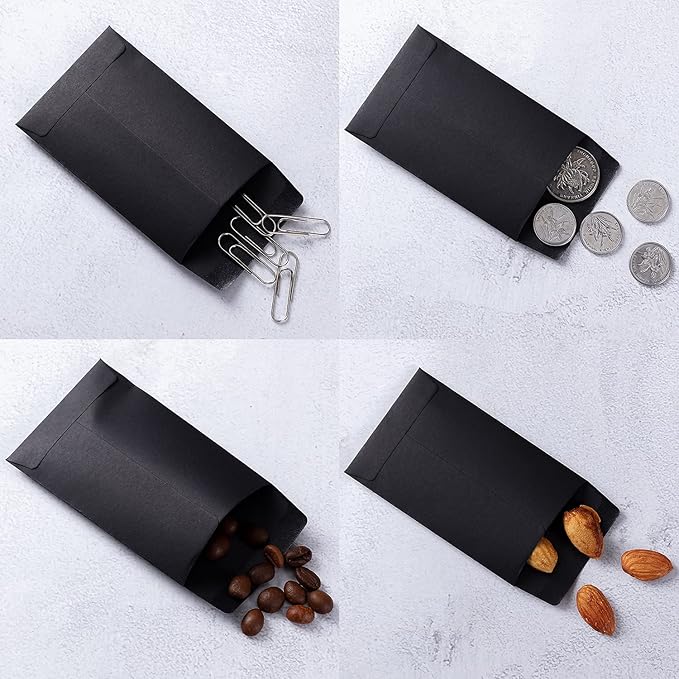 200 Pack Small Coin Envelopes Kraft Paper Seed Envelopes Mini Parts Small Items Stamps Storage Packets Envelopes Self-Adhesive for Garden, Office or Wedding Gift, (2 1/4 x 3 1/2 Inch, Black)