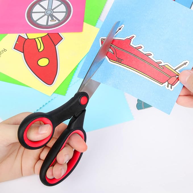 Left Handed Scissors for Kids Student, 8 Inch Lefty Scissors Bluk for Adults, All Purpose Sharp Blades Shears Set of 2 Pack, Great for Craft, Office, Sewing Fabric, Arts, School and Home, Black/Red