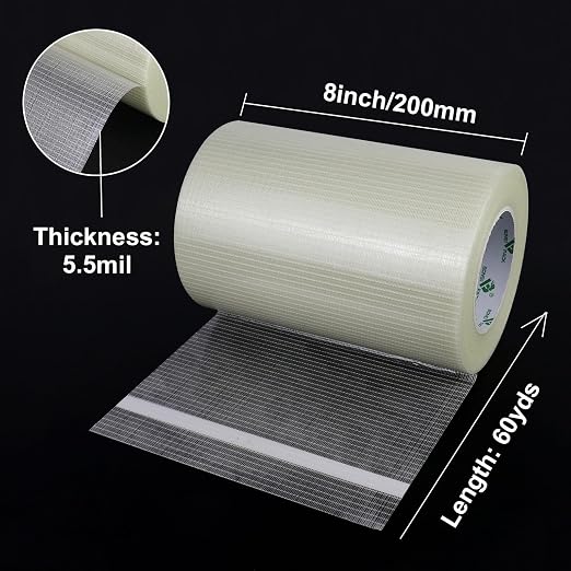 BOMEI PACK Wide Fiber Reinforced Packing Tape 8 inch, Clear Heavy Duty Bi Directional Fiberglass Filament Strapping Tape 8Inch x 55yds 6.7Mil